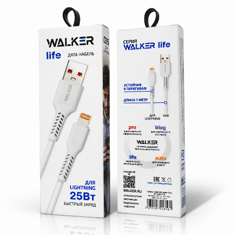 Кабель USB/Lighting WALKER C315 25W белый